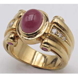 Jewellery - Anello oro giallo con brillanti ct 0,06 e rubino c...