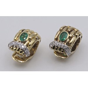 Jewellery - Paio di orecchini in oro giallo, 2 smeraldi ovali ...