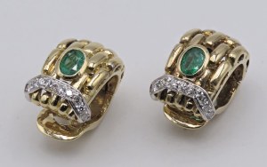 Jewellery - Pair of yellow gold earrings, 2 oval emeralds ...