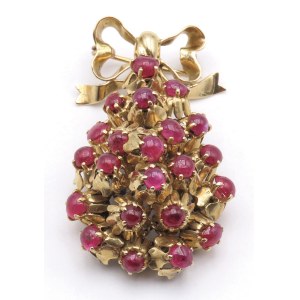 Jewellery - Spilla oro giallo e rubini cabochon. gr.20,70...