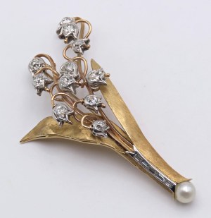 Jewellery - Yellow and white gold brooch with diamonds cut ...