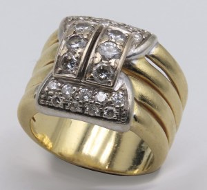Jewellery - White and yellow gold band ring with brillian...