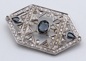 Jewellery - Spilla in oro bianco con diamanti taglio misto e z...