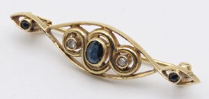 Jewellery - Yellow gold brooch with sapphires and small diamonds...