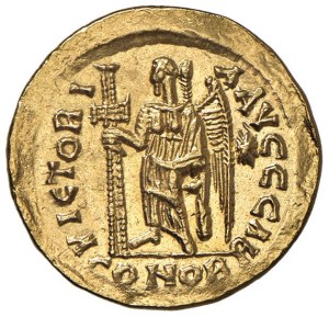 Barbaric coins - OSTROGOTI Solidus beaten by Odoacer on behalf of the im...