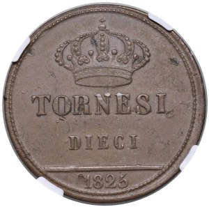 Italian coins - NAPLES Francis I (1825-1830) 10 Tornesi 1825 - M...