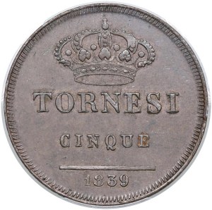 Italian coins - NAPLES Ferdinand II (1830-1859) 5 Tornesi 1839 - ...