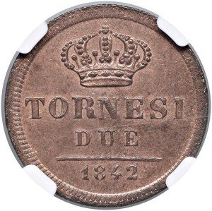 Italian coins - NAPLES Ferdinand II (1830-1859) 2 Tornesi 1842 - ...