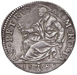 Papal coins - Sixtus V (1585-1590) Testone 1588 - Munt. 47 AG (g ...
