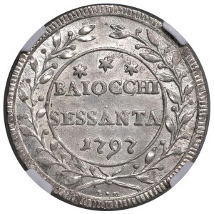 Papal coins - Pio VI (1775-1799) 60 Baiocchi 1797 An. XXII - Mun...