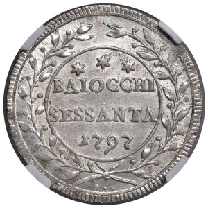 Papal coins - Pius VI (1775-1799) 60 Baiocchi 1797 An. XXII - Mun...