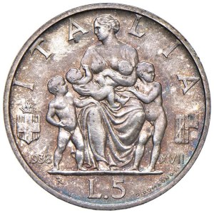 Savoy Coins - Victor Emmanuel III (1900-1946) 5 Lire 1938 - No...