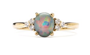 Ring with Australian opal and diamonds, early 21st century.