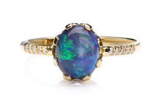 Ring with Australian opal and diamonds, early 21st century.
