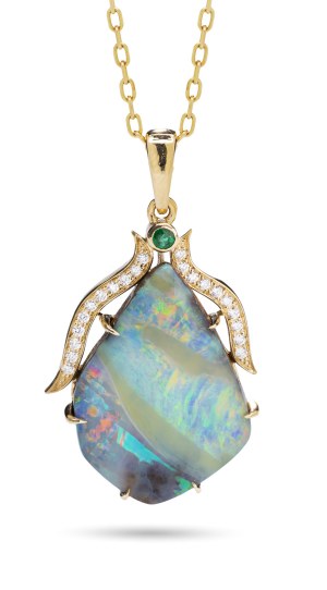 Pendant with Australian opal and emerald, early 21st century.
