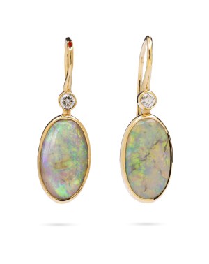 Earrings with opals and diamonds , early 21st century.