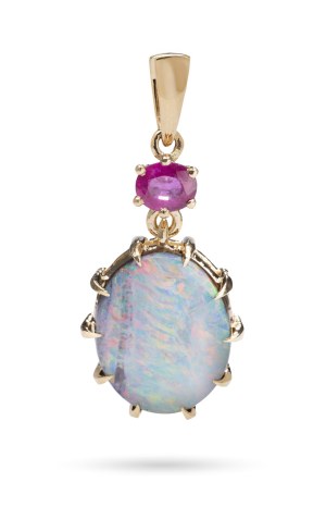 Pendant with opal and ruby, early 21st century.