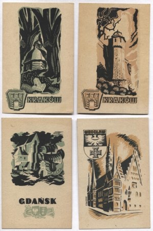 [Polish CITIES]. Four postcards: Wroclaw. City Hall; Gontyna na Salwatorze; Wawel. Dragon's Cave; Gdansk....