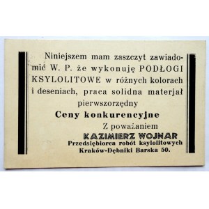 [REKLAMA]. Niniejszem mam zaszczyt zawiadomić W. P. że wykonuję PODŁOGI KSYLOLITOWE w różnych kolorach [......