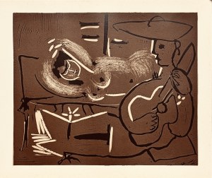Pablo Picasso (1881-1973) - Femme et guitariste, 1963 from the series Tauromachia - Linocut 1963.