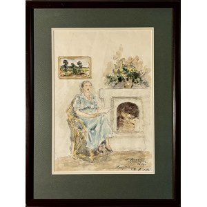 Tadeusz Cieślewski Ojciec (1870 - 1956) Córka Zofia przy kominku,1966