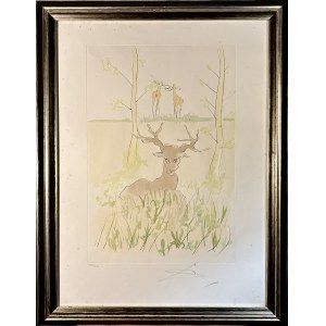 Salvador DALI (1904-1989), The Stick Stag (Jelonek Patyczak) 1974 z Bajki „Jelonek przeglądający się w wodzie” (fr. Le Cerf se mirant dans l'eau) La Fontaine’a