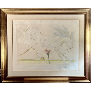 Salvador DALI (1904-1989), Koń z różą (i wilkiem), 1974 z Bajki Le Cheval et le Loup (Koń i wilk) La Fontaine’a