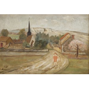Tadeusz Makowski (1882 Oświęcim - 1932 Paryż), Pejzaż z kościółkiem (Clocher à Hernauot'), około 1926