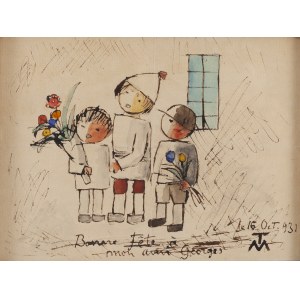 Tadeusz Makowski (1882 Oświęcim - 1932 Paryż), Troje dzieci z kwiatami, 1931