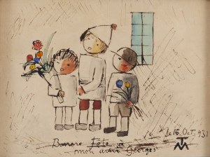 Tadeusz Makowski (1882 Oświęcim - 1932 Paris), Three Children with Flowers, 1931