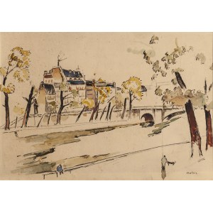 Maria Melania Mutermilch \ Mela Muter (1876 Warszawa - 1967 Paryż), Sekwana w Paryżu z Pont Marie w tle (recto) / Pejzaż prowansalski z Villeneuve-lès-Avignon