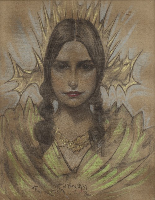 Stanisław Ignacy Witkiewicz \ Witkacy (1885 Warszawa - 1939 Jeziory na Polesiu), Portret kobiety z warkoczami, 1931