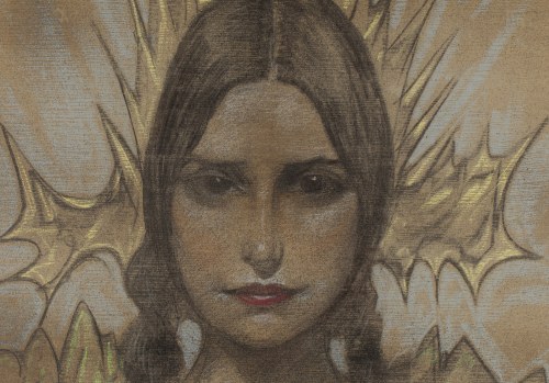 Stanisław Ignacy Witkiewicz \ Witkacy (1885 Warszawa - 1939 Jeziory na Polesiu), Portret kobiety z warkoczami, 1931