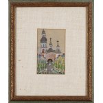Nikifor Krynicki (1895 Krynica - 1968 Folusz), Autoportret na tle kościoła, koniec lat 50. XX w.