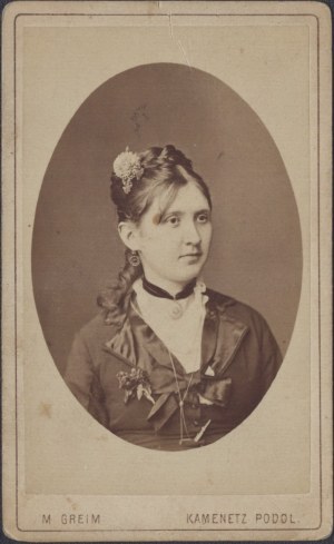 Michal GREIM] Portrait photograph of Stanislawa née Palkowska Kazimierowa by M. Greim. Kamenetz Podol.