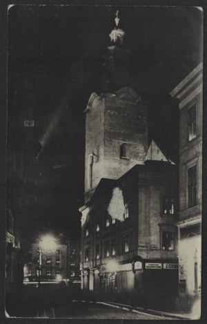 [Lviv] Night view of Lviv Cathedral and part of Lviv Market Square [pre-1939 photograph].