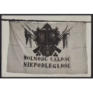 Powstanie Styczniowe] Fotografia sztandaru Wolność Całość Niepodległość z okresu Powstania Styczniowego [wykorzystana w wydawnictwie Album pamiątek roku 1863]. Lwów, nie po 1913 r.