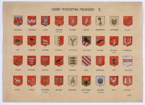 [HERBARZ POLSKI] Herby Rycerstwa Polskiego. Set of 7 plates with hand-painted coats of arms of the Polish nobility, by Julia Meczicka [Lviv 1935-39].
