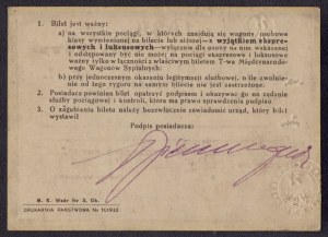 KOSTEK-BIERNACKI Waclaw] Free ride ticket of the Polish State Railways for the governor of Polesie, Waclaw Kostek-Biernacki. 1939 r. [PKP]