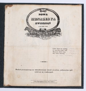 [Dyonizy KROCZYÑSKI] New Menagerie of Animals from the Year 1847-1848. The income intended for the uniformation of two riflemen, hunting these animals. Lviv 1848. Printed by the Ossoliński Institute.
