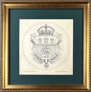 MĘKICKI Rudolf (1887 - 1942 Lviv) - Coat of arms of the City of Lviv with the Cross of Virtuti Militari. Design from 1933, analogous to the reprod. in K. Sochaniewicz's book 
