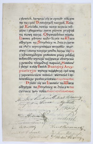 Rifleman's Society of Lviv] Address in honor of Archbishop Józef Bilczewski, in defense against the attacks of the 