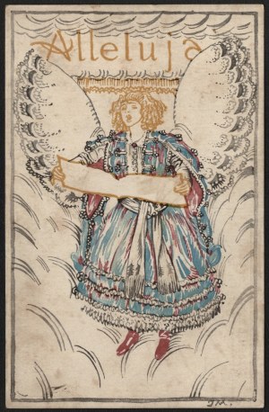 NKN postcard proj. by Jozef Mehoffer. Hallelujah. Printed by the Central Publishing Office of the N. K. N. Easter 1916, drawn by Jozef Mehoffer.