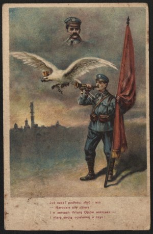 Patriotic postcard addressed to Stefan Dydas, later a football player for Wisla Krakow. It's time! Dispose of the meanness and guilt - Nation gather strength! And in your hearts revive the faith of the Fathers - And embody your faith in action! Published