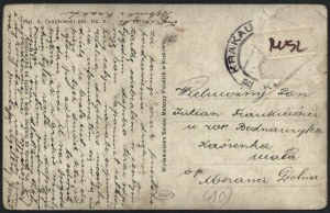 Patriotic postcard with legion eagle against a background of knight's armor and Wawel [proceeds to fund widows and orphans of legionaries].