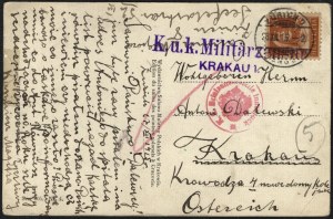 Patriotic postcard with Pogonia, the coat of arms of Lithuania. New Year's greetings. Published by the Salon of Polish Painters in Cracow.