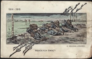 Patriotic postcard. Merry Christmas. 1914 - 1916. mal. E. Nieczuja Urbanski. Published by A. Lulgard, Vienna.