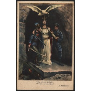 Pocztówka patriotyczna. Zmartwychwstanie Polski. Witaj jutrzenko swobody! Zbawienia za tobą słońce! A. Mickiewicz