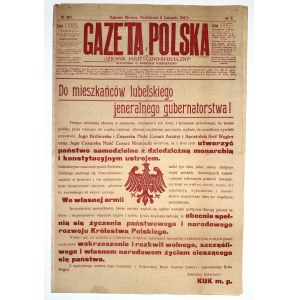 Akt 5 Listopada 1916 r.] Gazeta Polska. Dziennik polityczno-społeczny z 6 listopada 1916 r. Nr 307. Rok II. Do meszkańców lubelskiego jeneralnego gubernatorstwa!