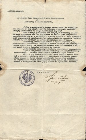 Bartosz squads in Lviv, I W. S.] 63 Order of the Supreme Council of the Bartoszny Druzhny to the Commissars and shop stewards. Strictly secret [Lviv? 1914].